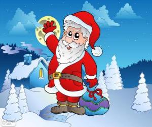 пазл Санта-Клаус в Снежный пейзаж